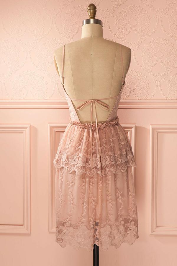 A-Line Lace Pink Anabella Homecoming Dresses Short Dress Spaghetti Straps Short Dresses Cheap DH2561