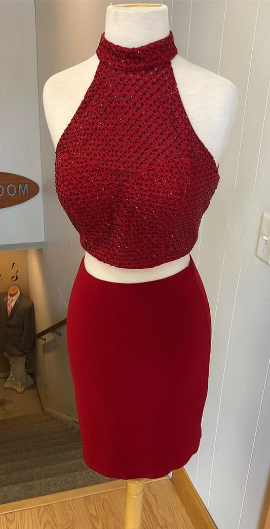 Sexy Cocktail Bethany Homecoming Dresses Two Piece Short Red 2024 Dress CD2593