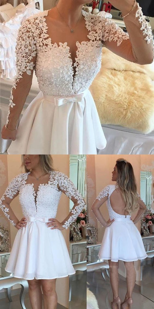 Short White Party Lace Dayana Homecoming Dresses Dresses Mini Open Back Long Sleeves Sexy Deep V-Neck Party Dresses DH265