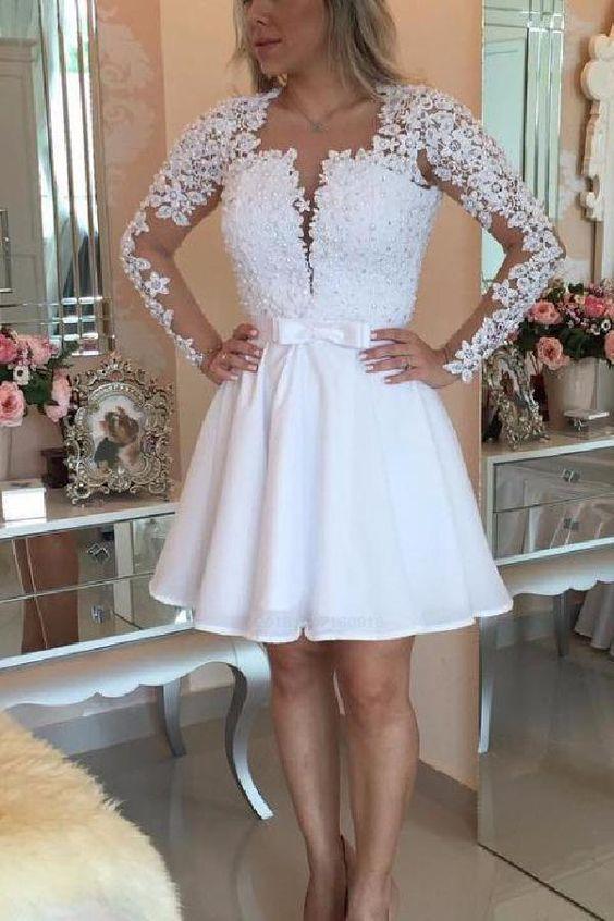 Short White Party Lace Dayana Homecoming Dresses Dresses Mini Open Back Long Sleeves Sexy Deep V-Neck Party Dresses DH265