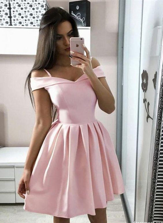 Short Off Pink Anaya Cocktail Homecoming Dresses Shoulder Graduation Dresses CD269