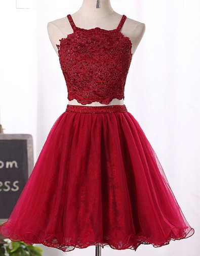 Wine Red Two Piece Tulle And Lovely Party Dresses Homecoming Dresses Lace Irene 2024 DH2713