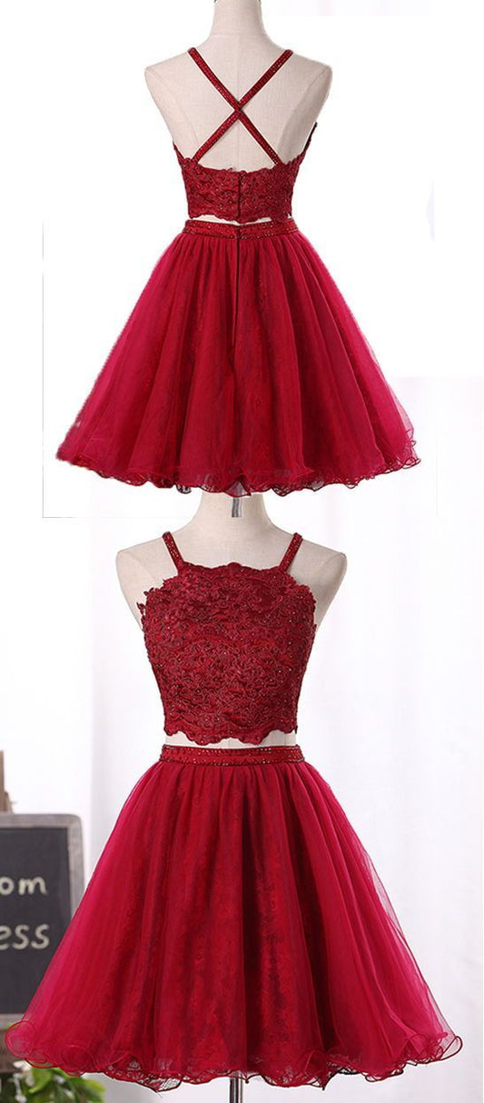 Wine Red Two Piece Tulle And Lovely Party Dresses Homecoming Dresses Lace Irene 2024 DH2713