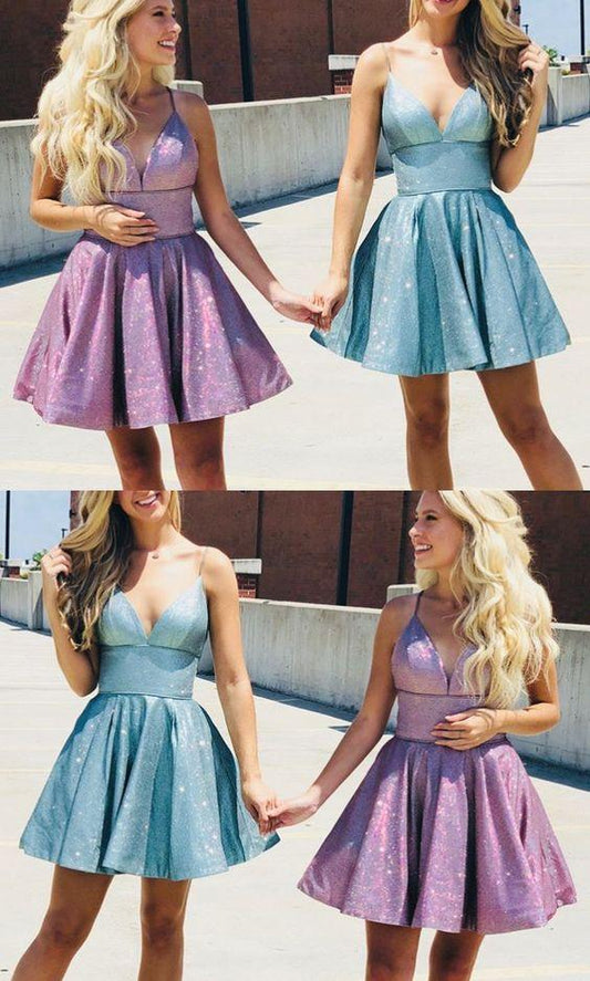 Spaghetti Straps V Neck Mini Aqua Penelope Homecoming Dresses Cocktail Silver Dress CD2782