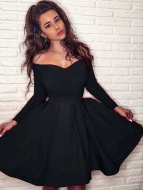 Homecoming Dresses Kayley Black Long Sleeves Semi Formal Dress CD3007