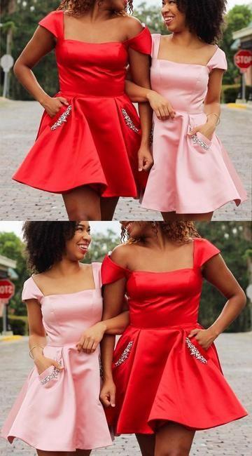 Cap Homecoming Dresses Cocktail Pink Satin Toni Sleeves Mini Red/ Party Dress CD3546