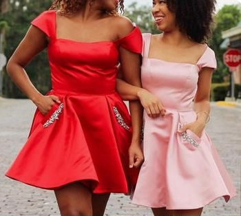 Cap Homecoming Dresses Cocktail Pink Satin Toni Sleeves Mini Red/ Party Dress CD3546