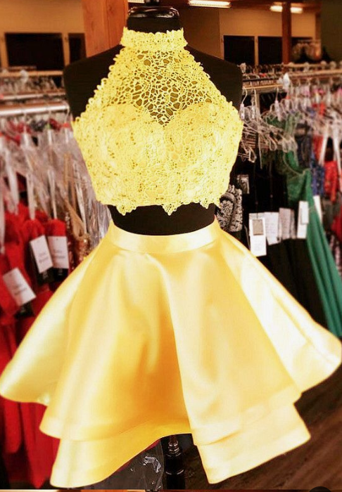 Two Piece Kendal Homecoming Dresses Short Dresses Yellow CD3551