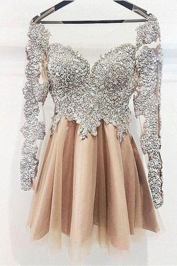 Sparkly Long Sleeves Sequin Shiny Homecoming Dresses Areli Short Party Dresses CD358