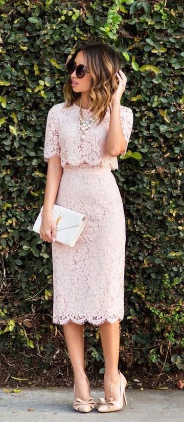 Two Piece Dress Short Sleeves Midi Leyla Pink Cocktail Lace Homecoming Dresses CD3759