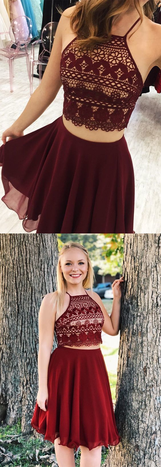 Two Piece Short Burgundy Homecoming Dresses Emelia CD378