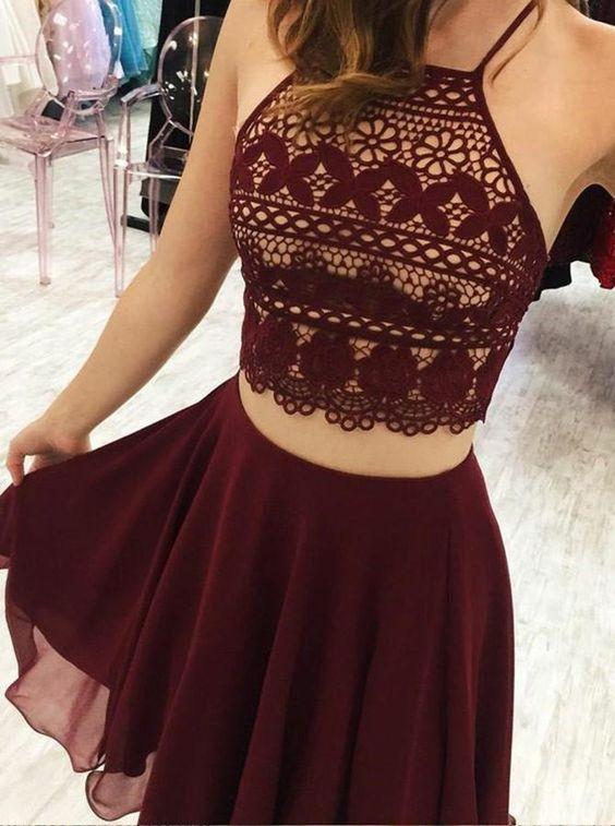 Two Piece Short Burgundy Homecoming Dresses Emelia CD378