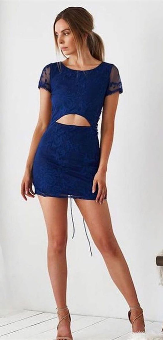 Sexy Mini Party Dresses Maya Homecoming Dresses Lace Cocktail Cheap Short Simple Navy Blue Short CD3825