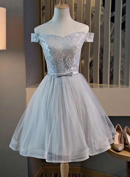 Cute Off The Shoulder And Lace Elisa Homecoming Dresses Tulle Knee Length Party Dress CD3863