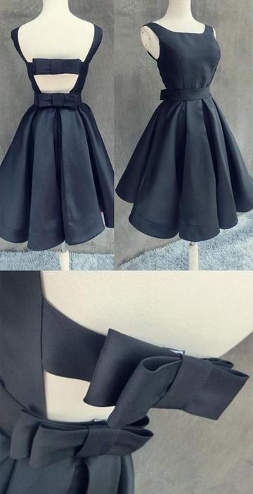 Simple Dark Navy With Cocktail Moriah Homecoming Dresses Bowknot Open Back Dress CD3905