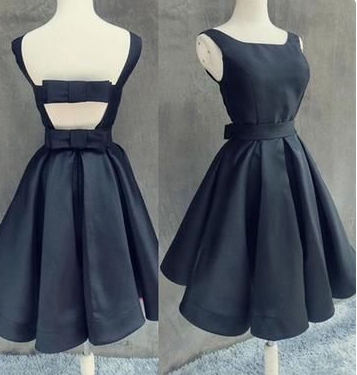 Simple Dark Navy With Cocktail Moriah Homecoming Dresses Bowknot Open Back Dress CD3905