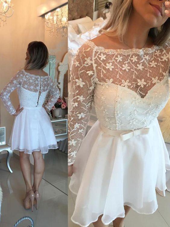 Long Sleeves White Tess Homecoming Dresses CD3985