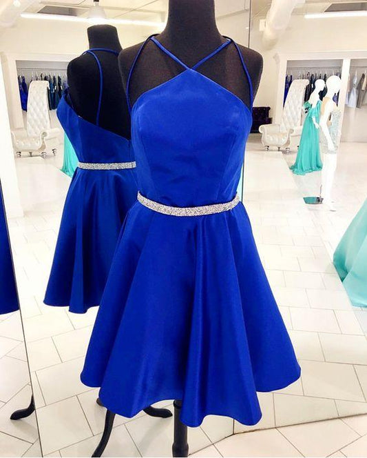 Halter Homecoming Dresses Cocktail Janiah Royal Blue Dress CD4195