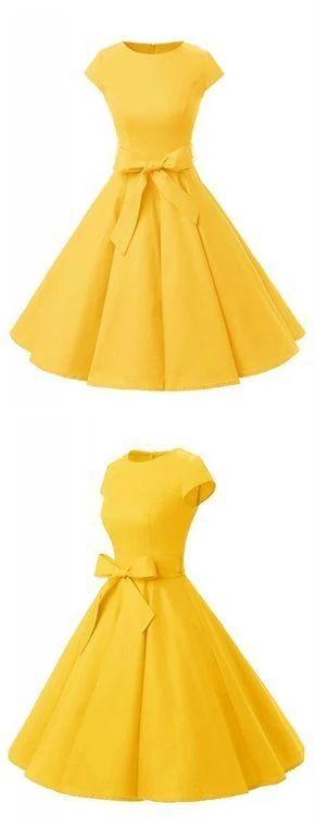 Yellow Vintage Cap Sleeves Party Kailey Cocktail Homecoming Dresses Dress Short CD4199