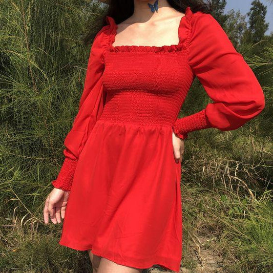 Red Kaylie Homecoming Dresses Square Neck With Long Sleeve CD4225