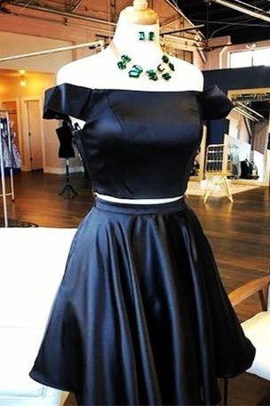 Short Homecoming Dresses Destiney Black Homecomig Dress Two Piece Off The Shoulder CD4259