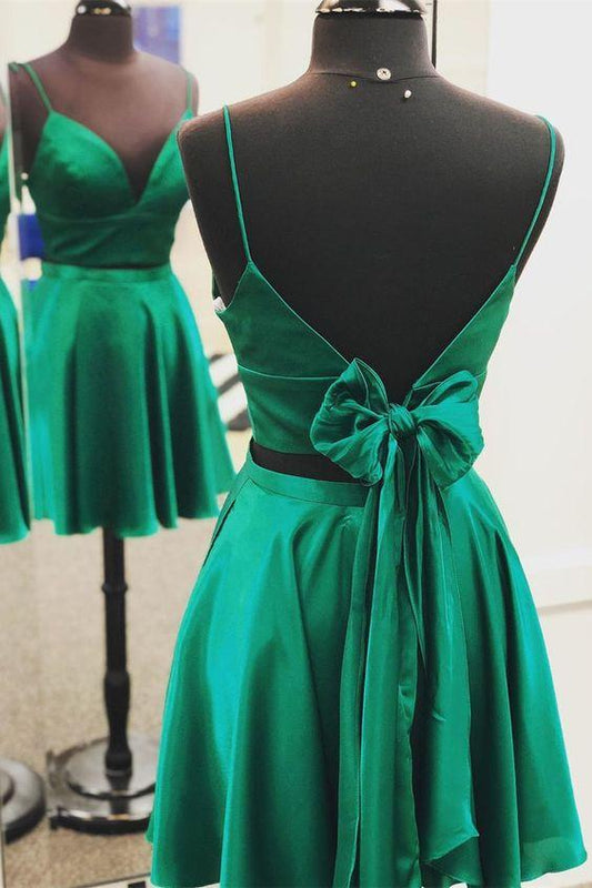 Two Piece Green Short With Homecoming Dresses Jayda Tie Back CD4295