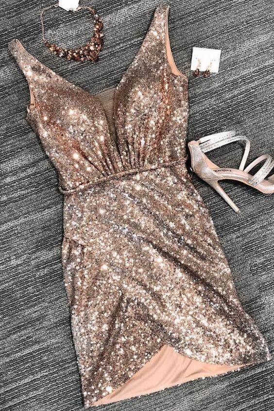 Sexy Tight Rose Gold Sequins Short Party Dress Homecoming Dresses Cocktail Kathryn CD4297