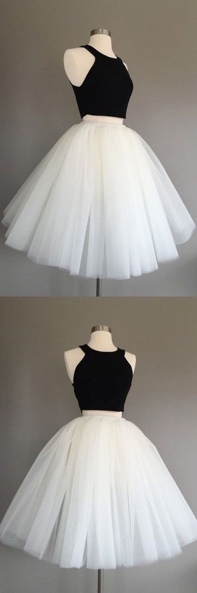 Black And White Cute Party Salome Two Pieces Homecoming Dresses Dresses CD434