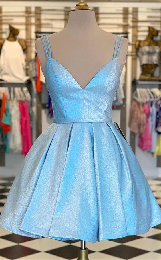 Formal Graduation Party Homecoming Dresses A Line Cocktail Rachael Dresses Spaghetti Straps Blue Party Dresses DH4381