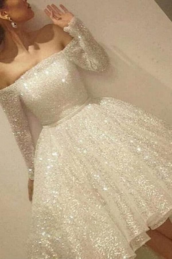 Stunning Beading Off Homecoming Dresses Liberty The Shoulder Long Sleeves CD44