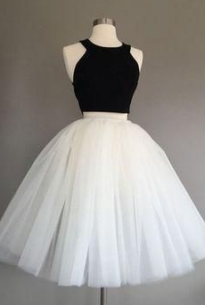 Tulle Halter Knee-Length Two Piece Lucile Homecoming Dresses Ivory Sleeveless CD4612