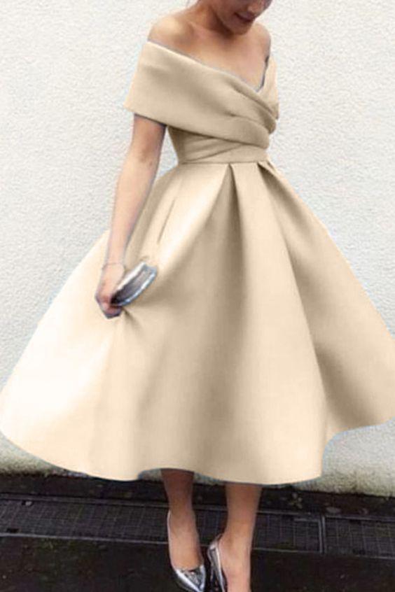 Off The Shoulder Midi Tea Length Formal Satin Kyleigh Cocktail Homecoming Dresses Dress CD4670