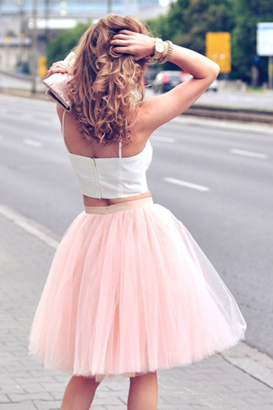 Spaghetti Straps Two Piece Blush Short Party Cecilia Homecoming Dresses Pink Dress CD47