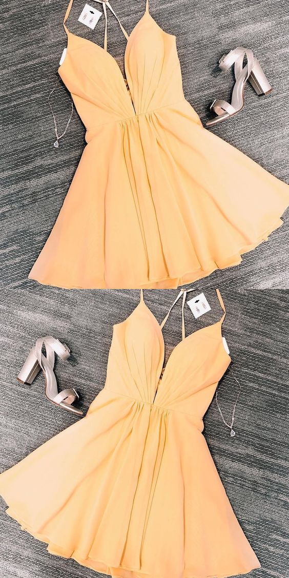 Party Dresses Yellow Cocktail A Line Homecoming Dresses Kierra Short For Teens CD4724