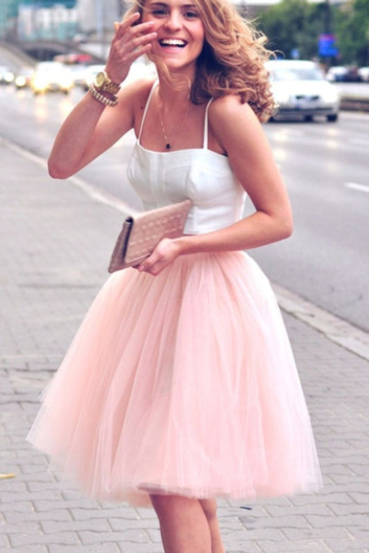 Spaghetti Straps Two Piece Blush Short Party Cecilia Homecoming Dresses Pink Dress CD47