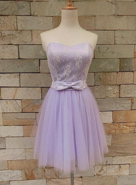 Beautiful Lavender Tulle And Cute Party Dress Sweetheart Party Lace Homecoming Dresses Corinne With Bow CD4832