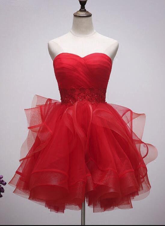 Beautiful Lace Homecoming Dresses Kennedi Red Tulle Short Sweetheart -Up Teen Party Dress Tea Formal Dress DH4834