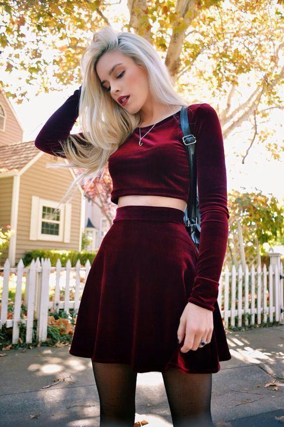 Two Piece Homecoming Dresses Averi Long Sleeve Velvet CD4849