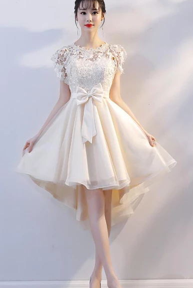 Lovely Champagne High Low Lace Rowan Homecoming Dresses Party Dress Cute Tulle CD4928