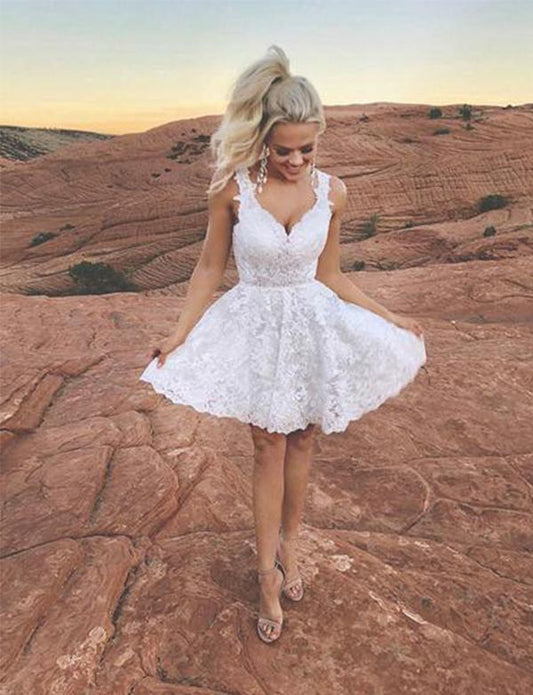 White Short V Cocktail Rebekah Homecoming Dresses Neck Appliques Dresses CD517