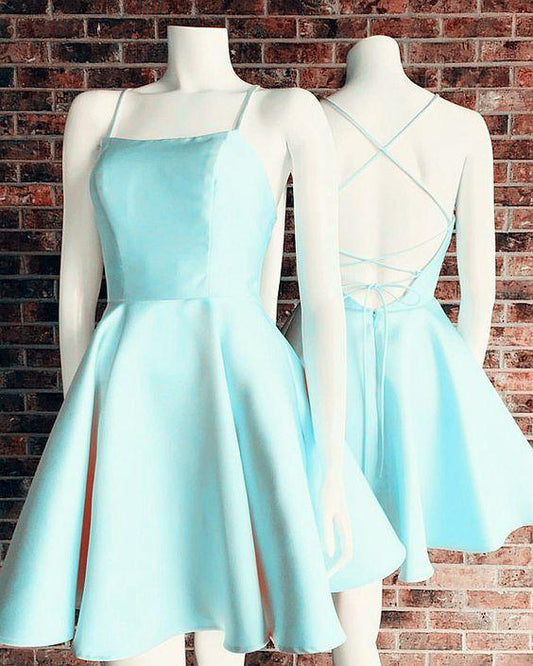 Baby Blue Cute Up Back Lace Lillie Homecoming Dresses Graduation Dress For Semi Formal Occasion DH5201