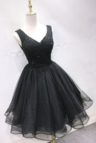 Black Tulle Mini Party Dress Beaded Up Lace Homecoming Dresses Akira CD5604