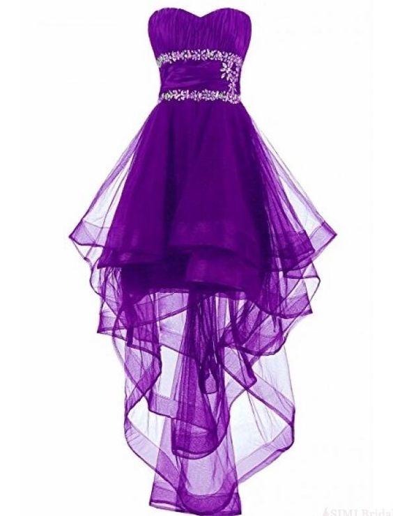 Lovely Dark Purple High Low Organza -Up Formal Dresses Beaded Formal Dresses Lace Homecoming Dresses Philippa DH5640