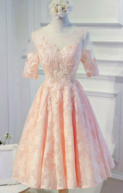 Feminine A-Line Scoop Neck Tea-Length Hedwig Lace Homecoming Dresses Tulle With Appliques CD5687