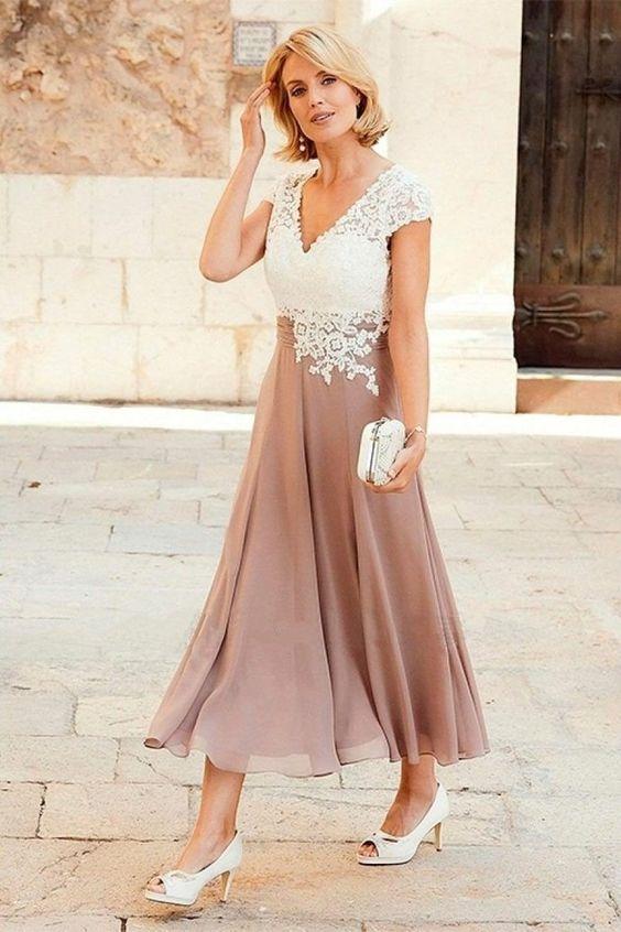 Lace Chiffon Evening Dress V-neck Prom Dresses Mother of the Bride Dress