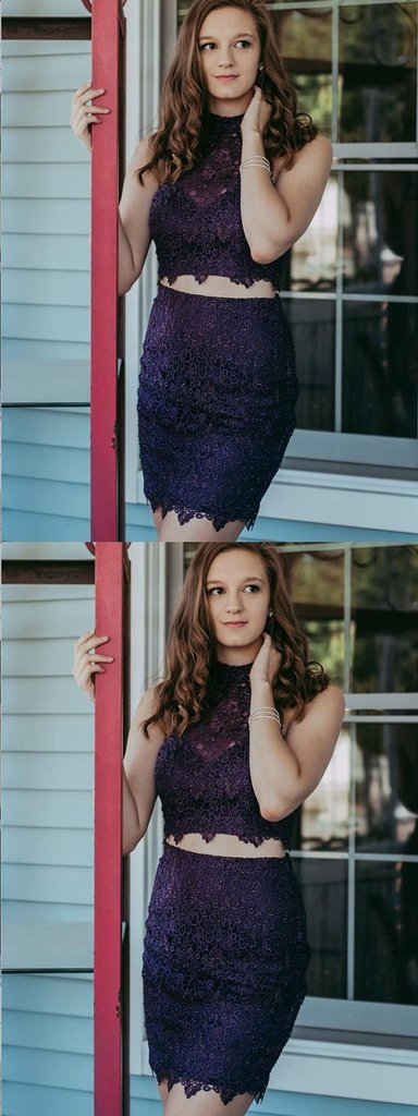 Homecoming Dresses Genesis Lace Two Piece Purple Beaded Tight CD661