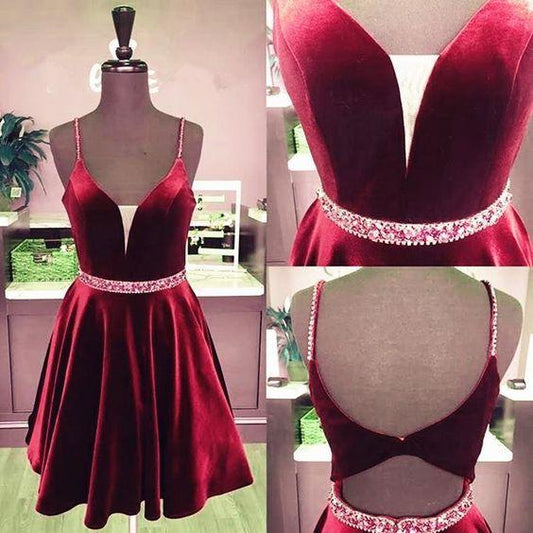 Plus Size Dresses Cheap Homecoming Dresses Urania A Line Burgundy Sweetheart Spaghetti Straps Velvet Knee Length Short DH6670