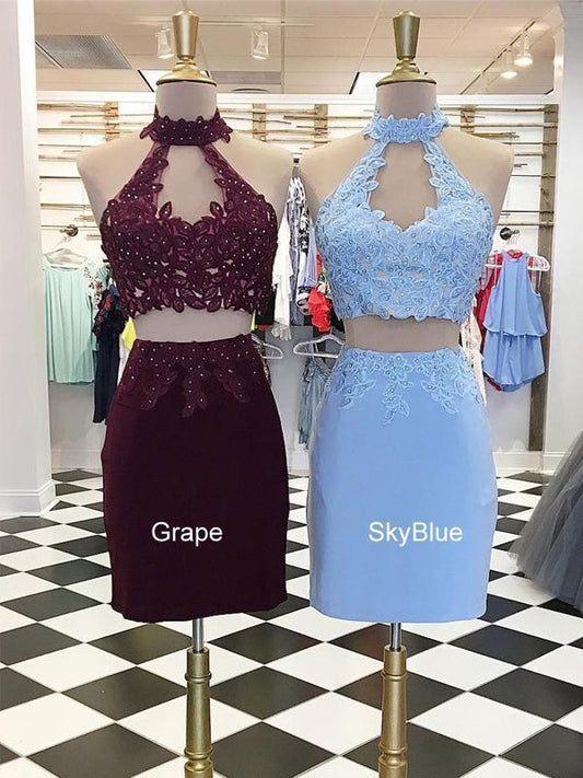 Two Pieces Homecoming Dresses Abagail Sexy Halter Short CD66