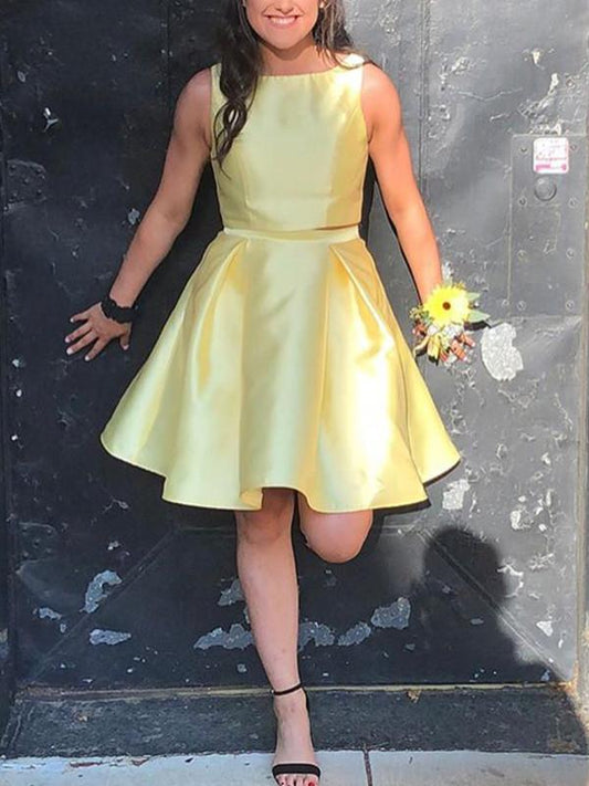 Yellow Two Piece Alejandra Homecoming Dresses Satin Charming CD747