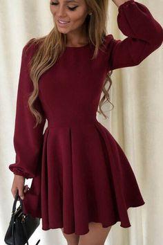 Claret Long Sleeves Dress Gloria Cocktail Homecoming Dresses CD7759